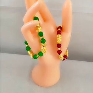 size small two-pcs Stone Bracelet  Multiple color Wealth /Good Luck Jewelry.